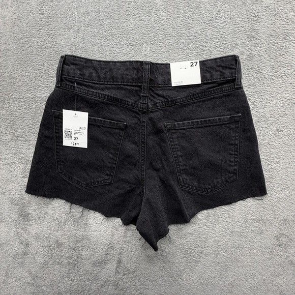 Forever 21 Shorts Womens 27 Black‎ Daisy Floral Embroidered Denim Cutoff Raw Hem - Picture 8 of 8